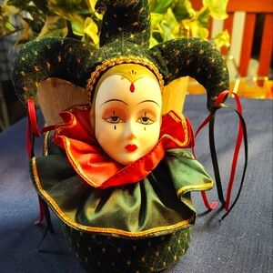 Pierrot Porcelain Doll Musical/Rotates